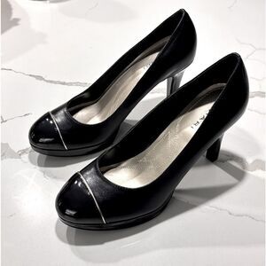 Tahari | Women’s Black Platform Contrast Leather Pump ‘Laurie’ Size 8.5